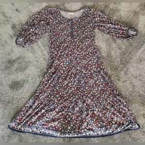 Max Studio Floral Midi Dress with Balloon Sleeves in Burgundy, Navy, White